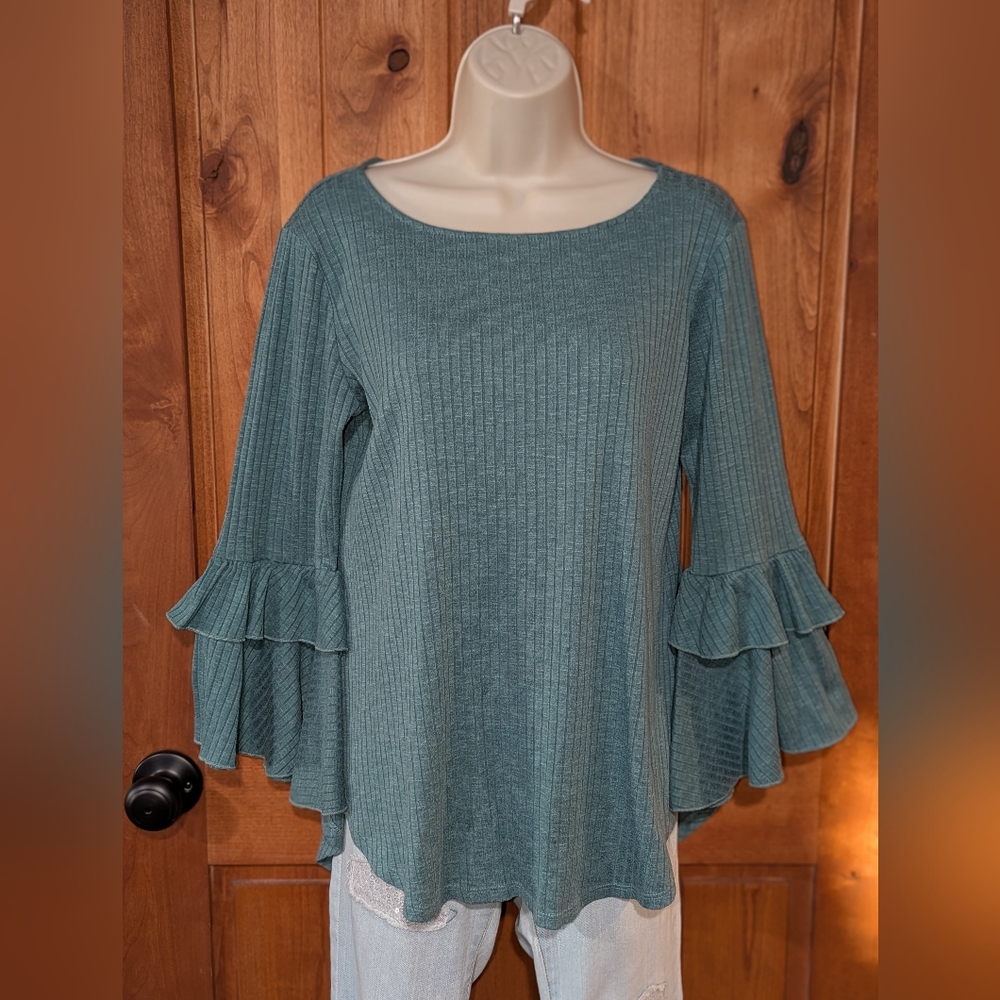 My Michelle Soft Teal Ruffle‎ Sleeve Blouse